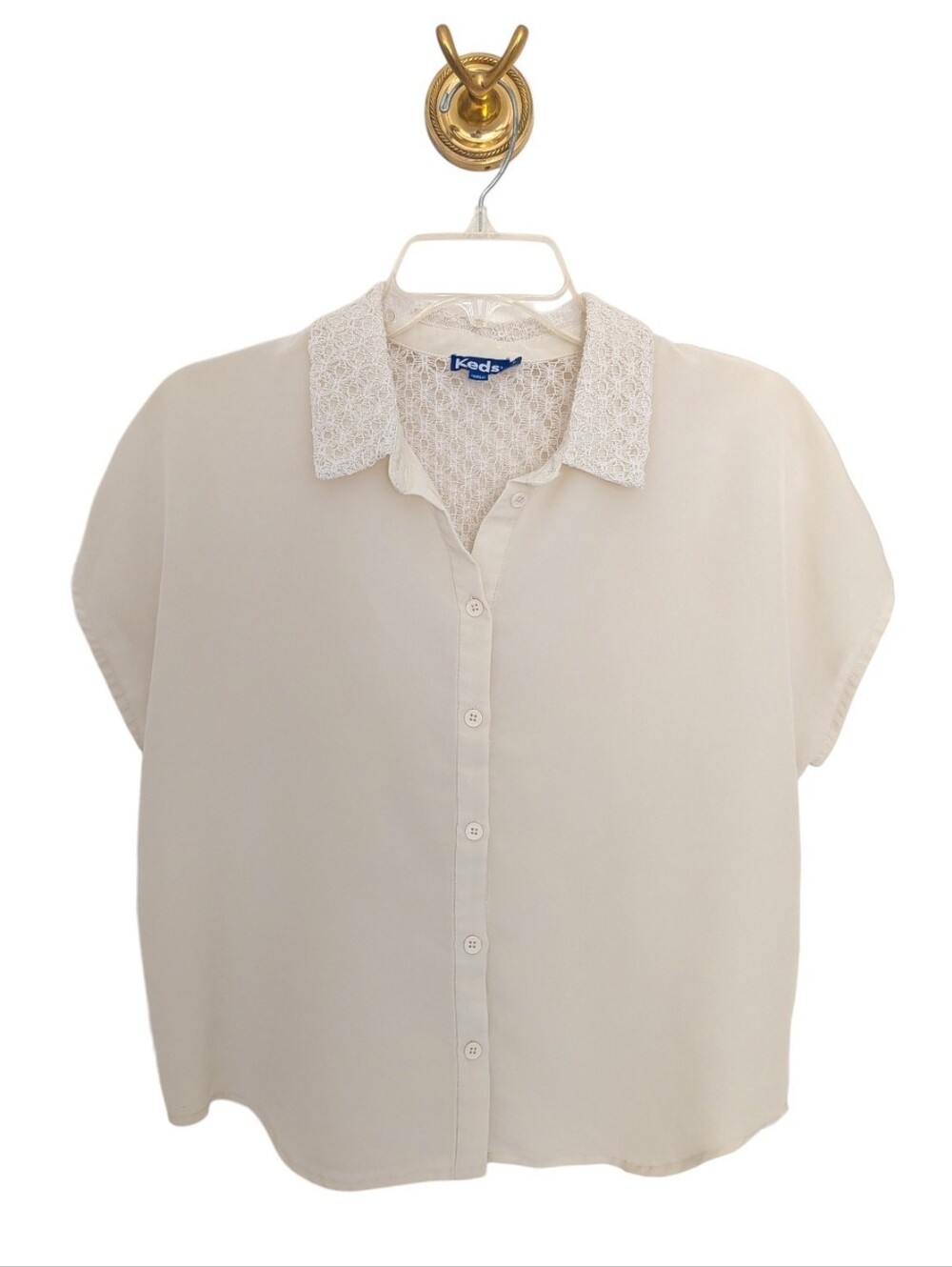 Keds Neutral Boxy Button Front With Crochet Lace Detail
